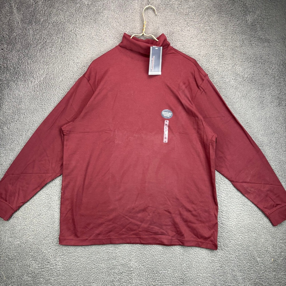 Roundtree & Yorke Mens XL Wine Burgundy Cotton Mock Neck Long Sleeve Shirt NWT